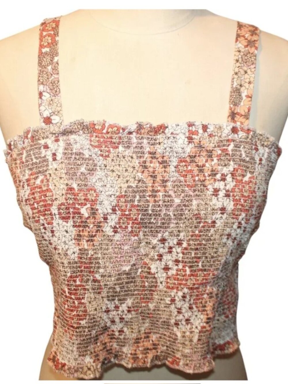 JAPNA Ditsy Floral Smocked Cropped Tank Top Sz L Stretchy Boho Chic Cottagecore